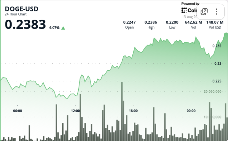 Whales Accumulate 1B DOGE as Price Gains 5.6%, Resistance at $0.238 Holds